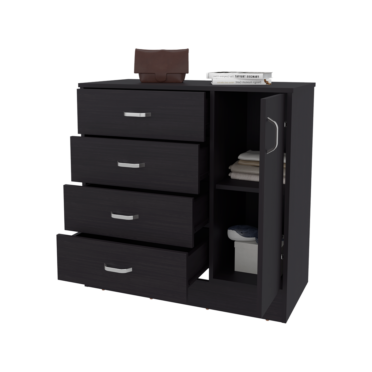 Cómoda Katie Wengue 80x79.5cm de Cuatro Hileras y con Espacio para TV - CAJONERAS Y COMODAS | Bylmo