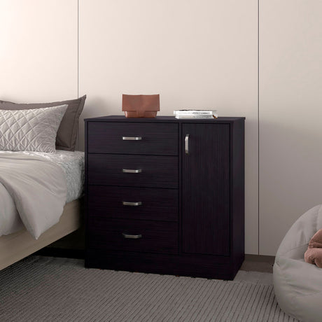 Cómoda Katie Wengue 80x79.5cm de Cuatro Hileras y con Espacio para TV - CAJONERAS Y COMODAS | Bylmo