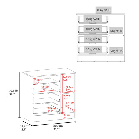 Cómoda Katie Wengue 80x79.5cm de Cuatro Hileras y con Espacio para TV - CAJONERAS Y COMODAS | Bylmo