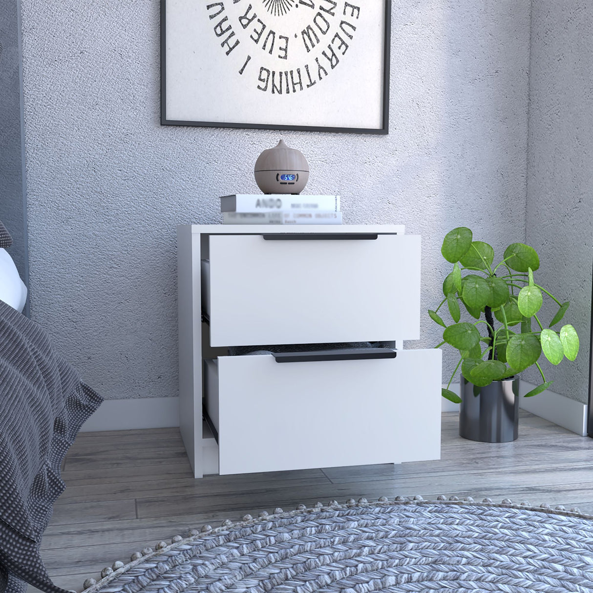 Mesa de Noche Kaia Blanco 41x48cm con Dos Cajones - MESAS DE NOCHE | Bylmo