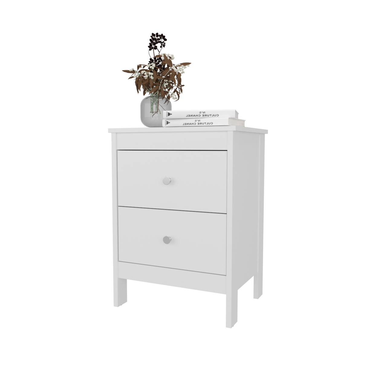 Mesa de Noche Newcastle Blanco 48x66cm con Dos Cajones y con Patas - MESAS DE NOCHE | Bylmo