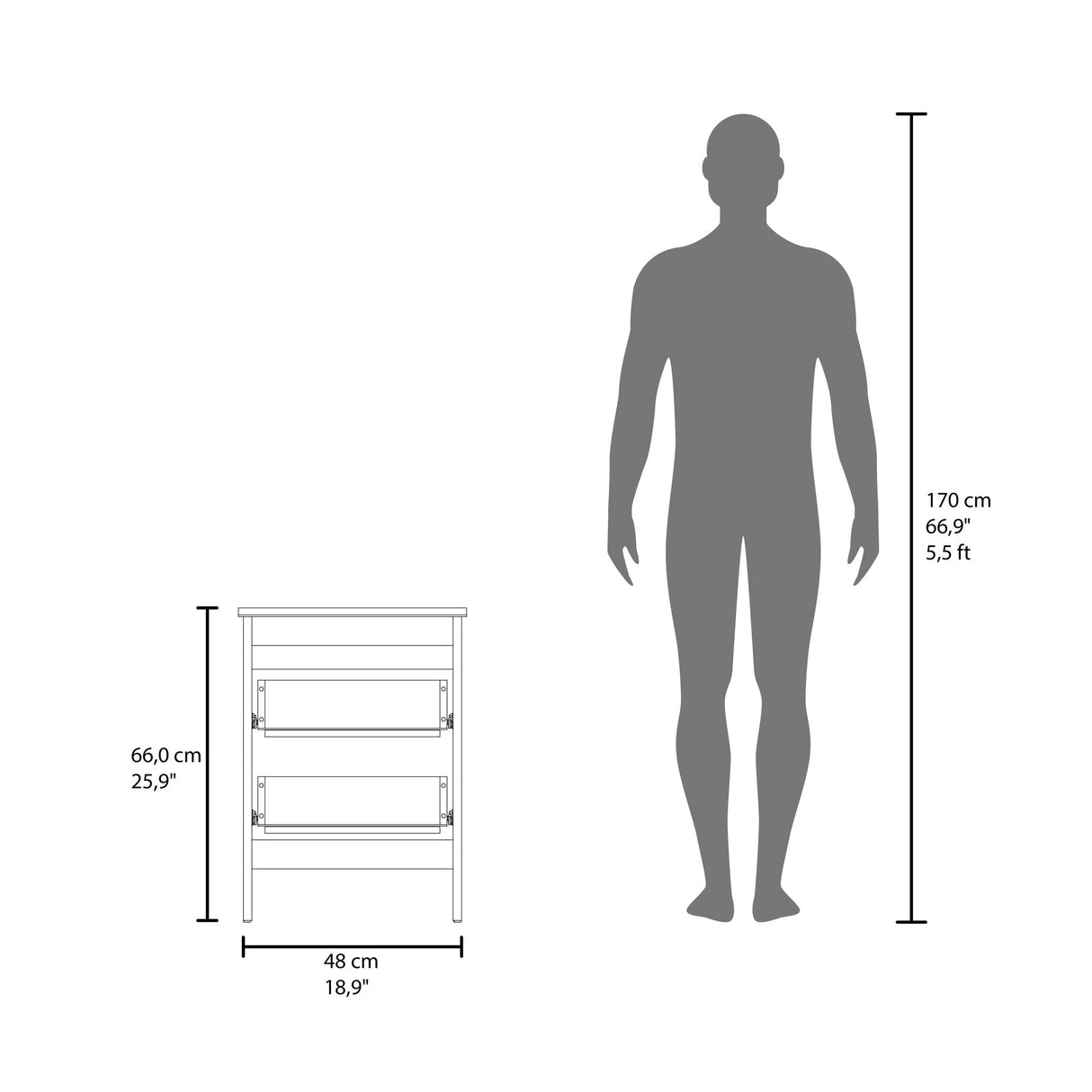 Mesa de Noche Newcastle Blanco 48x66cm con Dos Cajones y con Patas - MESAS DE NOCHE | Bylmo