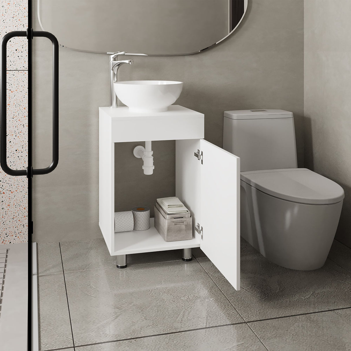 Mueble para Lavamanos Individual Tacna Blanco 45x72.3cm con Lavamanos de Vessel con Una Puerta - MUEBLES PARA LAVAMANOS | Bylmo