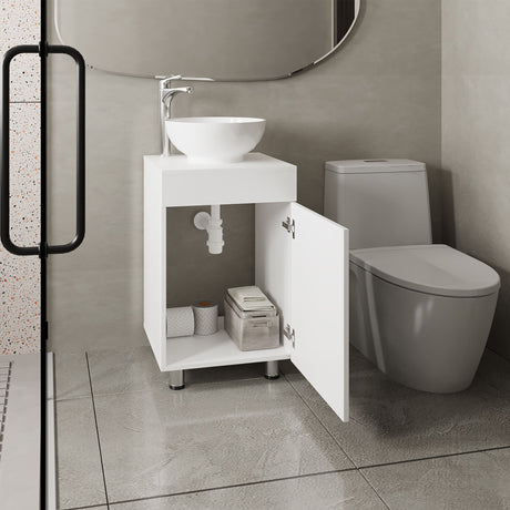 Mueble para Lavamanos Individual Tacna Blanco 45x72.3cm con Lavamanos de Vessel con Una Puerta - MUEBLES PARA LAVAMANOS | Bylmo