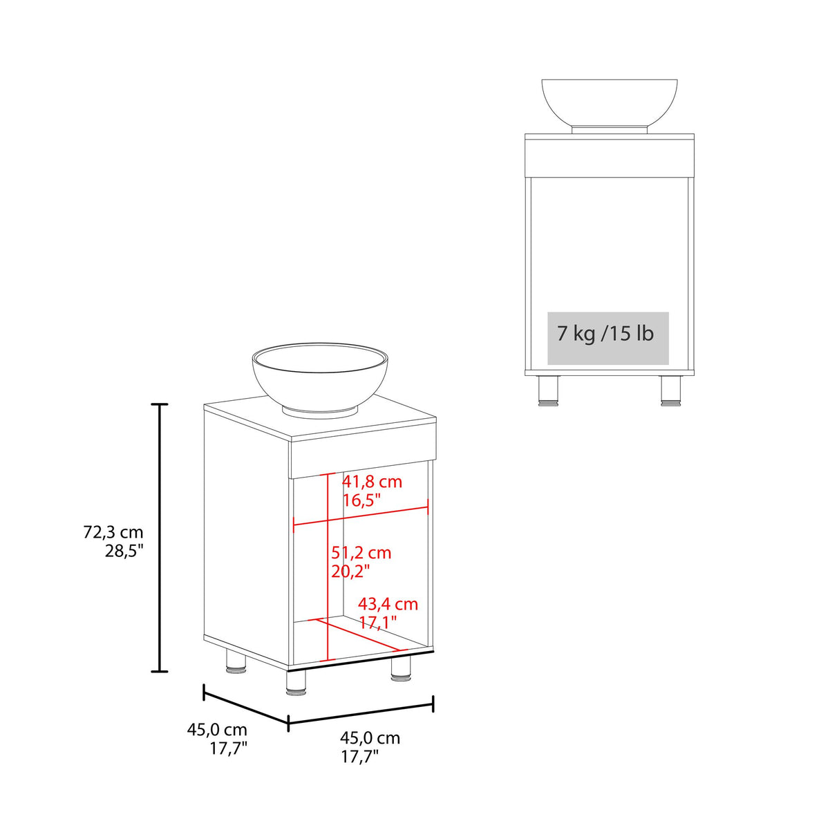 Mueble para Lavamanos Individual Tacna Blanco 45x72.3cm con Lavamanos de Vessel con Una Puerta - MUEBLES PARA LAVAMANOS | Bylmo