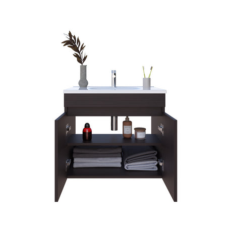 Mueble para Lavamanos Indivudual Chaux Wengue 59x50cm Flotante con Lavamanos de Sobreponer con Dos Puertas - MUEBLES PARA LAVAMANOS | Bylmo