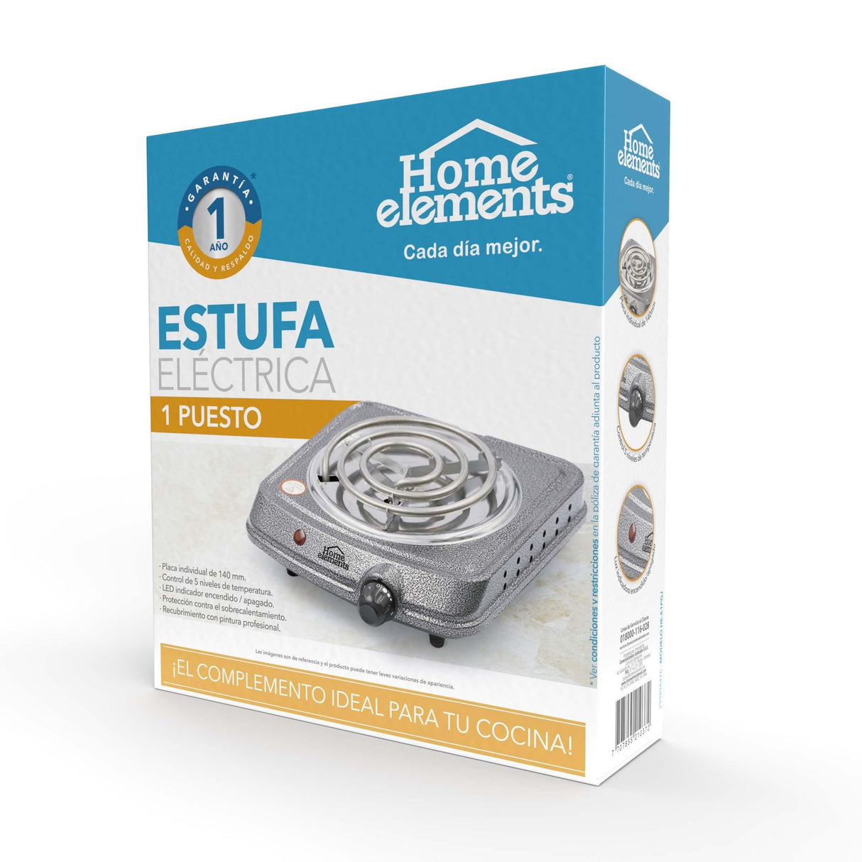 Estufa Eléctrica Gris 22x7.5cm de Un Quemador Portátil con Cinco Niveles de Temperatura - ESTUFAS | Bylmo