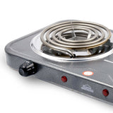Estufa Eléctrica Gris 21x6cm de Dos Quemadores con Cinco Niveles de Temperatura - ESTUFAS | Bylmo
