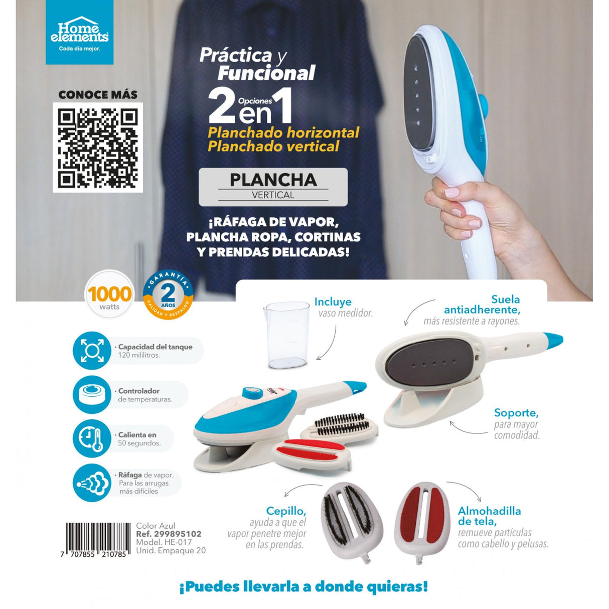 Plancha Blanco y Azul 8.5x8cm con Vapor y Dispensaodor y Rociador de Agua - PLANCHAS | Bylmo