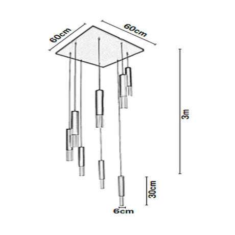 Lámpara de Techo Colgante y Ajustable Tarento Negro y Dorado 60x300cm de 8 Luces - LAMPARAS DE TECHO | Bylmo