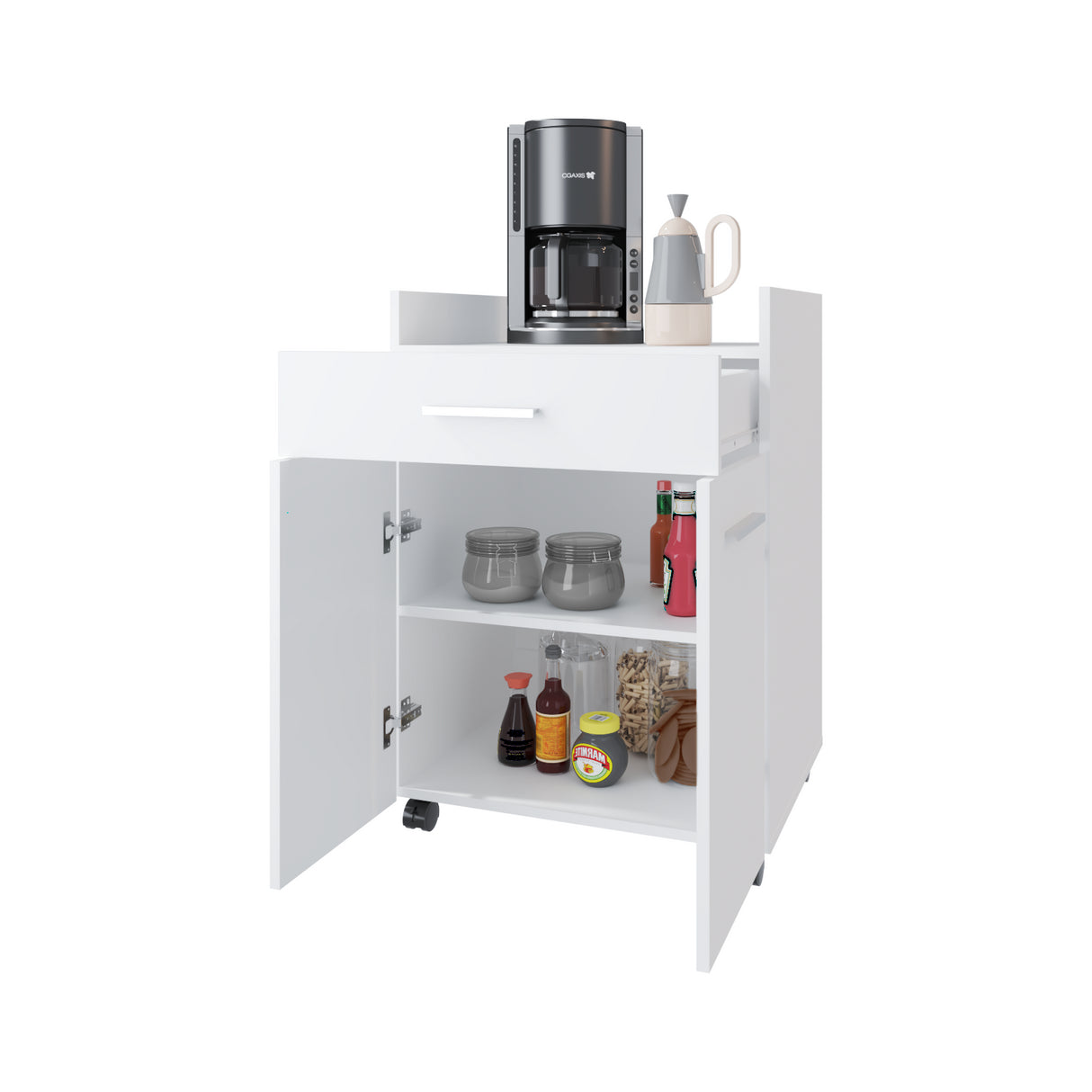 Mueble Auxiliar de Cocina Glover Blanco x47.7cm con Rodachines y con Tres Compartimientos - BARRAS Y MUEBLES AUXILIARES | Bylmo