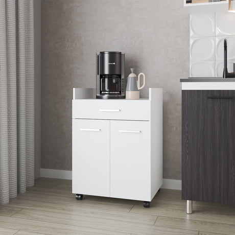 Mueble Auxiliar de Cocina Glover Blanco x47.7cm con Rodachines y con Tres Compartimientos - BARRAS Y MUEBLES AUXILIARES | Bylmo