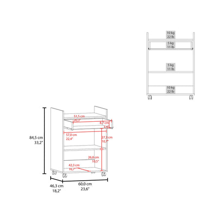 Mueble Auxiliar de Cocina Glover Blanco x47.7cm con Rodachines y con Tres Compartimientos - BARRAS Y MUEBLES AUXILIARES | Bylmo