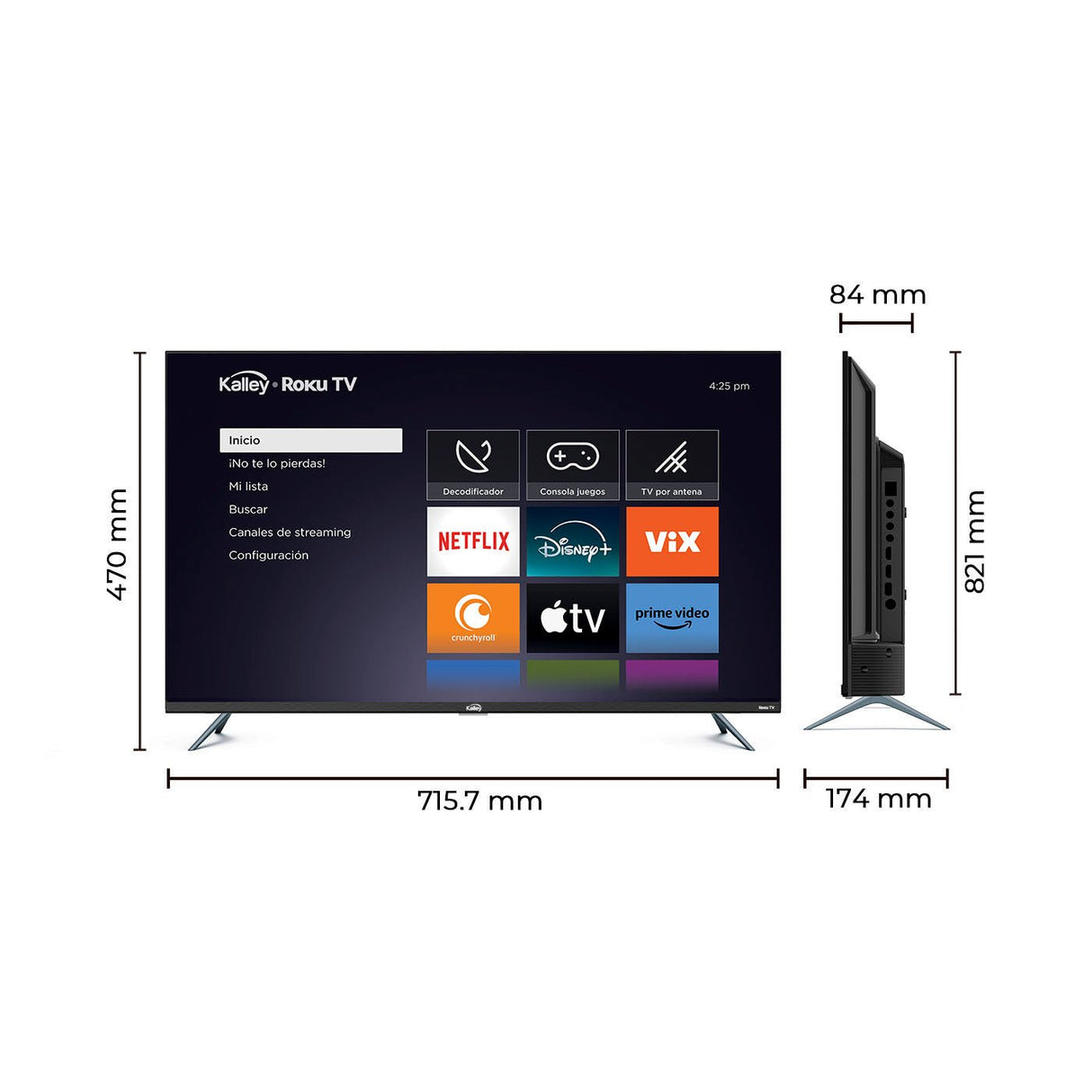 Televisor Kalley Smart LED HD 32 Pulgadas Roku Negro 80x52cm con Wifi Integrado - TELEVISORES | Bylmo