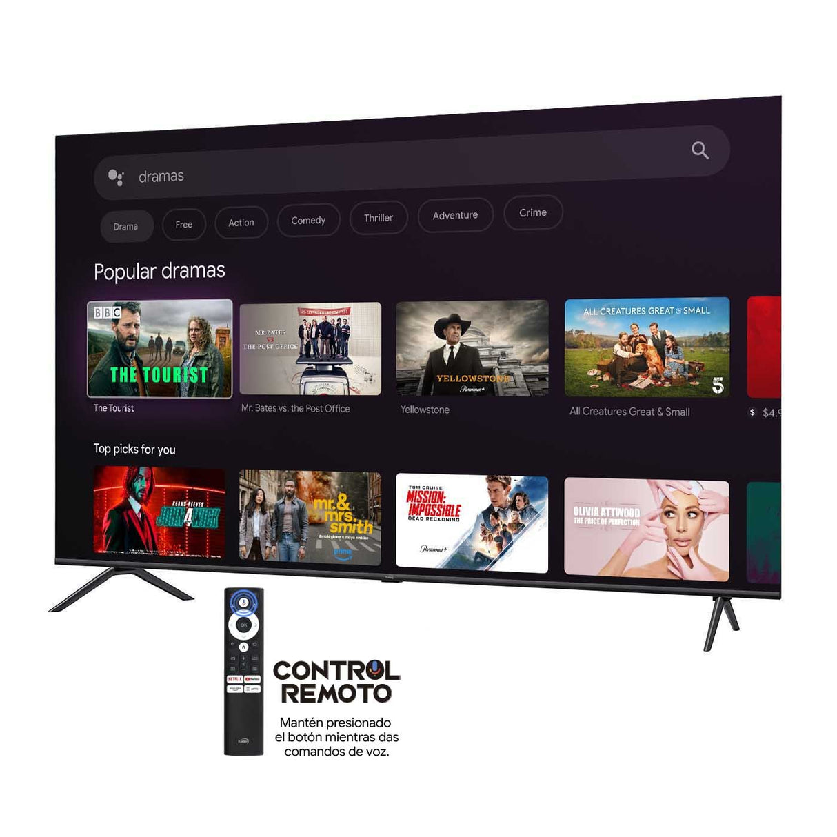 Televisor Kalley Smart QLED 4K 70 Pulgadas Google Negro 173x103cm con Wifi Integrado Procesador con IA y con Bluetooth - TELEVISORES | Bylmo