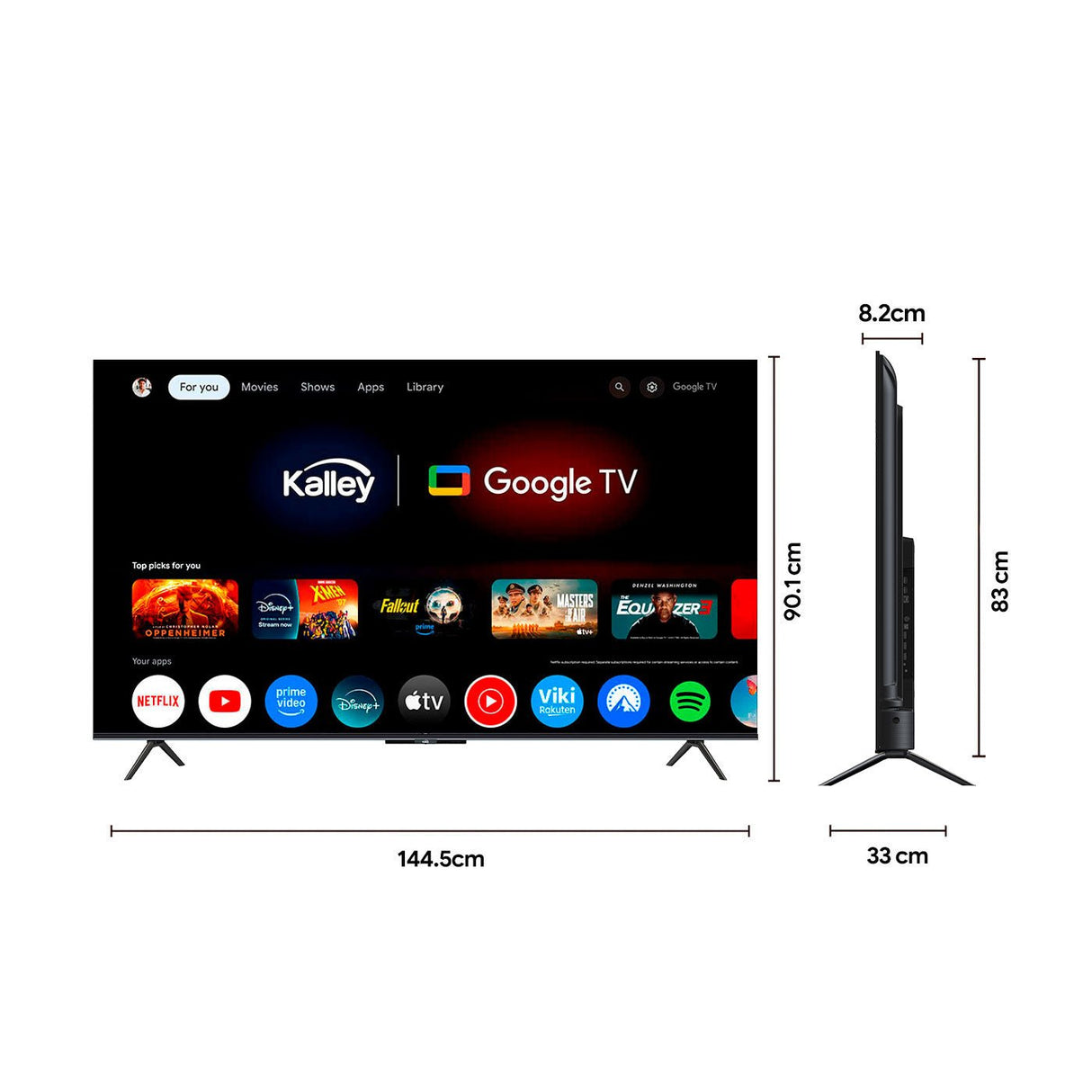 Televisor Kalley Smart QLED 4K 65 Pulgadas Google Negro 160x96cm con Wifi Integrado y con Bluetooth - TELEVISORES | Bylmo