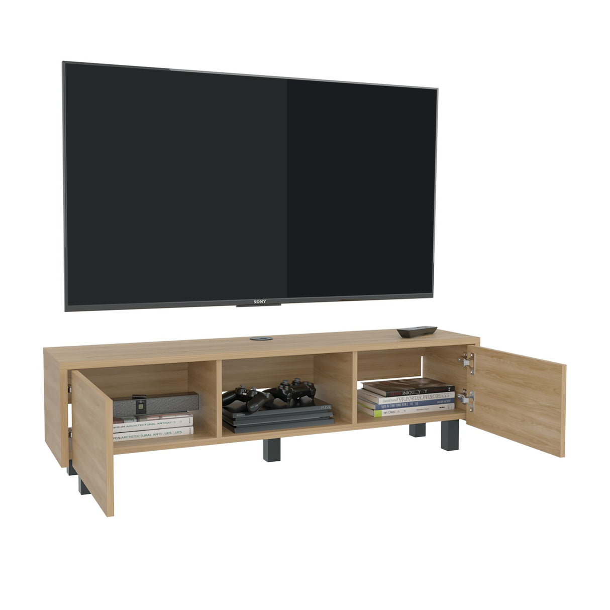 Repisa para TV Flotante Glen Fresno Europeo 125.1x26.8cm para TV Hasta 50 Pulgadas sin Cajones y con Ranuras para Cables - MUEBLES DE TV | Bylmo