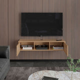 Repisa para TV Flotante Glen Fresno Europeo 125.1x26.8cm para TV Hasta 50 Pulgadas sin Cajones y con Ranuras para Cables - MUEBLES DE TV | Bylmo