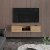 Repisa para TV Flotante Glen Fresno Europeo 125.1x26.8cm para TV Hasta 50 Pulgadas sin Cajones y con Ranuras para Cables - MUEBLES DE TV | Bylmo