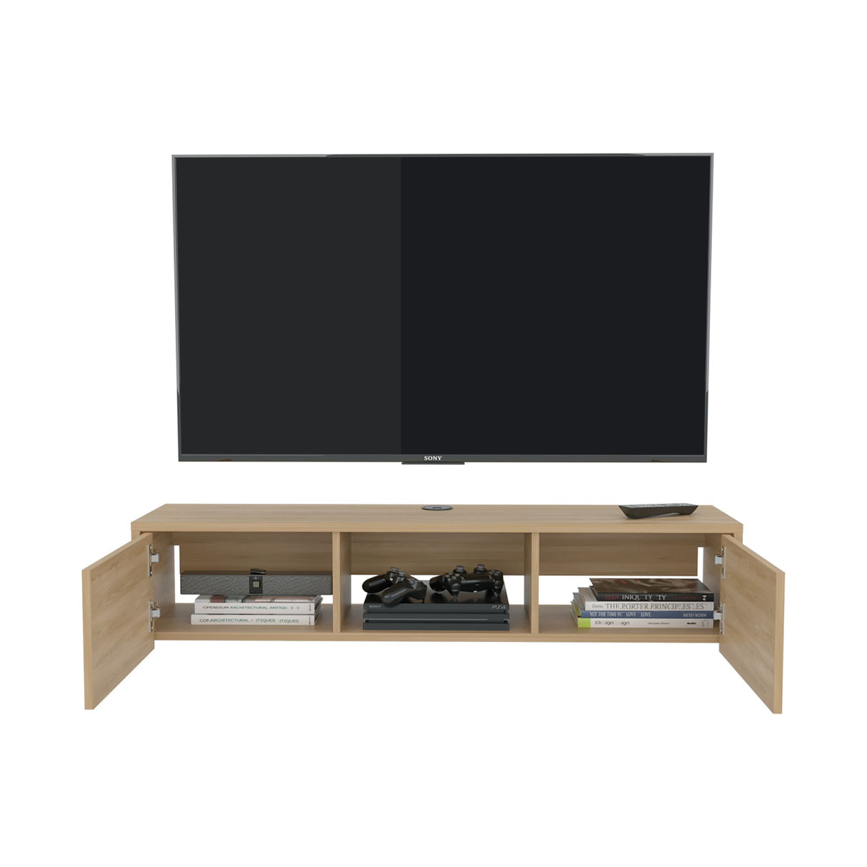 Repisa para TV Flotante Glen Fresno Europeo 125.1x26.8cm para TV Hasta 50 Pulgadas sin Cajones y con Ranuras para Cables - MUEBLES DE TV | Bylmo