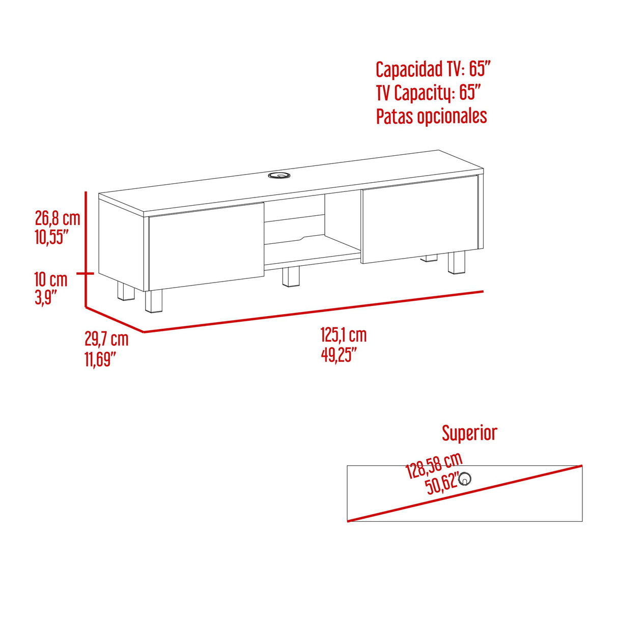 Repisa para TV Flotante Glen Fresno Europeo 125.1x26.8cm para TV Hasta 50 Pulgadas sin Cajones y con Ranuras para Cables - MUEBLES DE TV | Bylmo