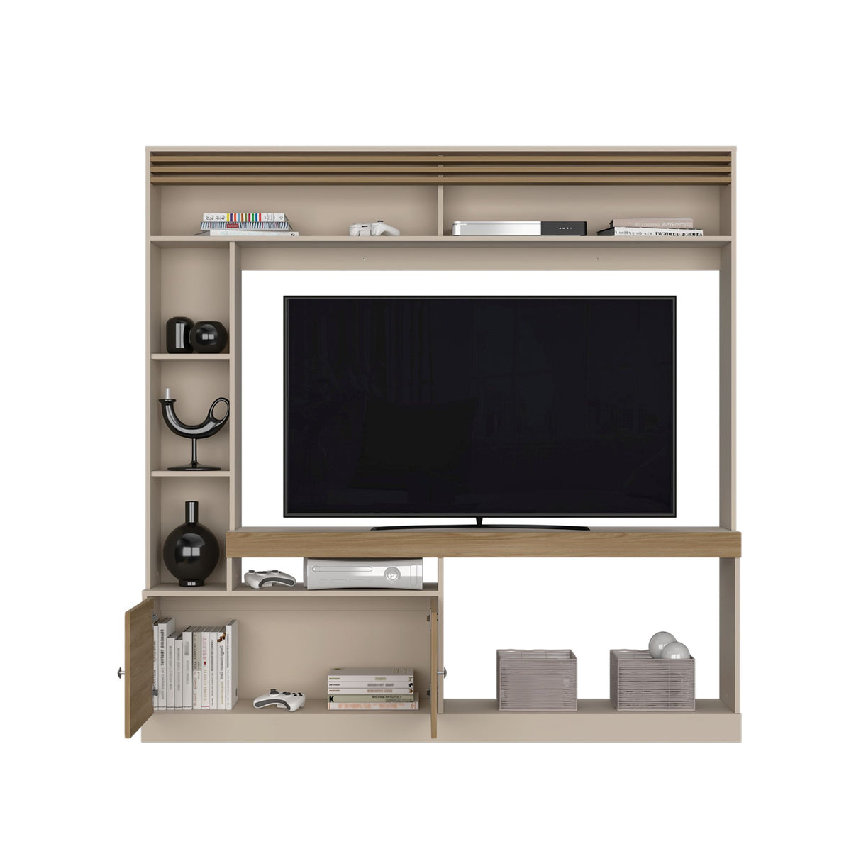 Centro de Entretenimiento Blaine Capri y Fresno Europeo 180x180.6cm para TV Hasta 70 Pulgadas sin Cajones - MUEBLES DE TV | Bylmo