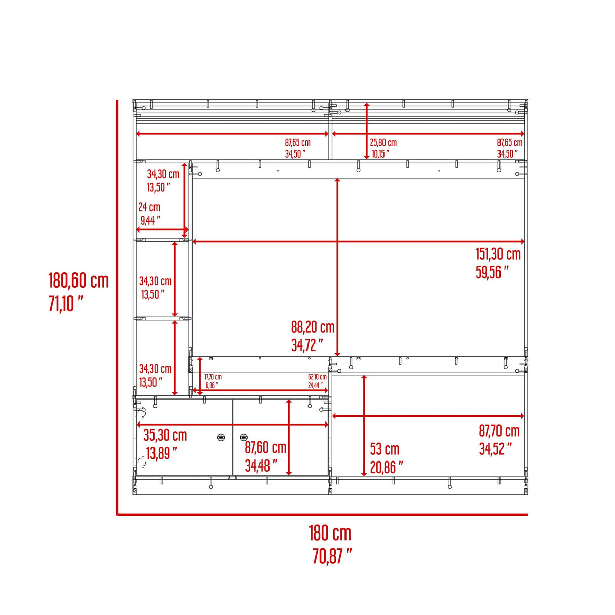 Centro de Entretenimiento Blaine Capri y Fresno Europeo 180x180.6cm para TV Hasta 70 Pulgadas sin Cajones - MUEBLES DE TV | Bylmo