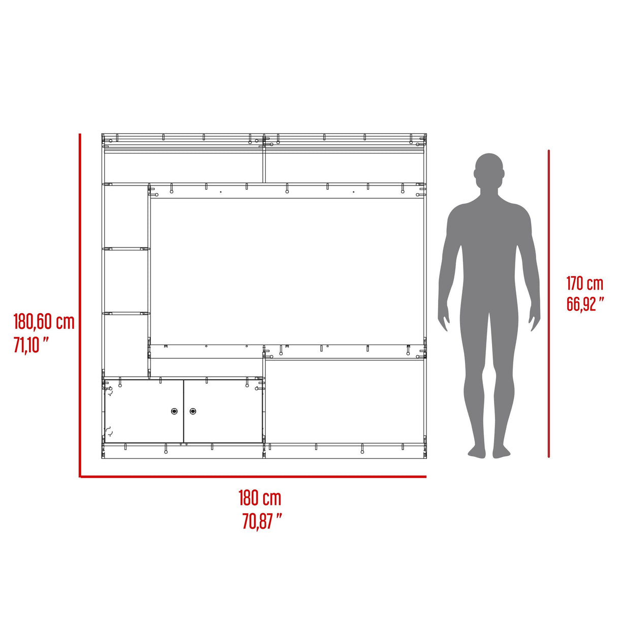 Centro de Entretenimiento Blaine Capri y Fresno Europeo 180x180.6cm para TV Hasta 70 Pulgadas sin Cajones - MUEBLES DE TV | Bylmo