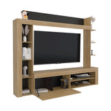 Centro de Entretenimiento Cecil Fresno Europeo y Wengue 215.8x178.1cm para TV Hasta 75 Pulgadas sin Cajones y con Ranuras para Cables - MUEBLES DE TV | Bylmo