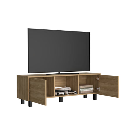Rack de TV Lazio Fresno Europeo 126.3x41.2cm para TV Hasta 75 Pulgadas sin Cajones y con Ranuras para Cables - MUEBLES DE TV | Bylmo