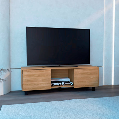 Rack de TV Lazio Fresno Europeo 126.3x41.2cm para TV Hasta 75 Pulgadas sin Cajones y con Ranuras para Cables - MUEBLES DE TV | Bylmo