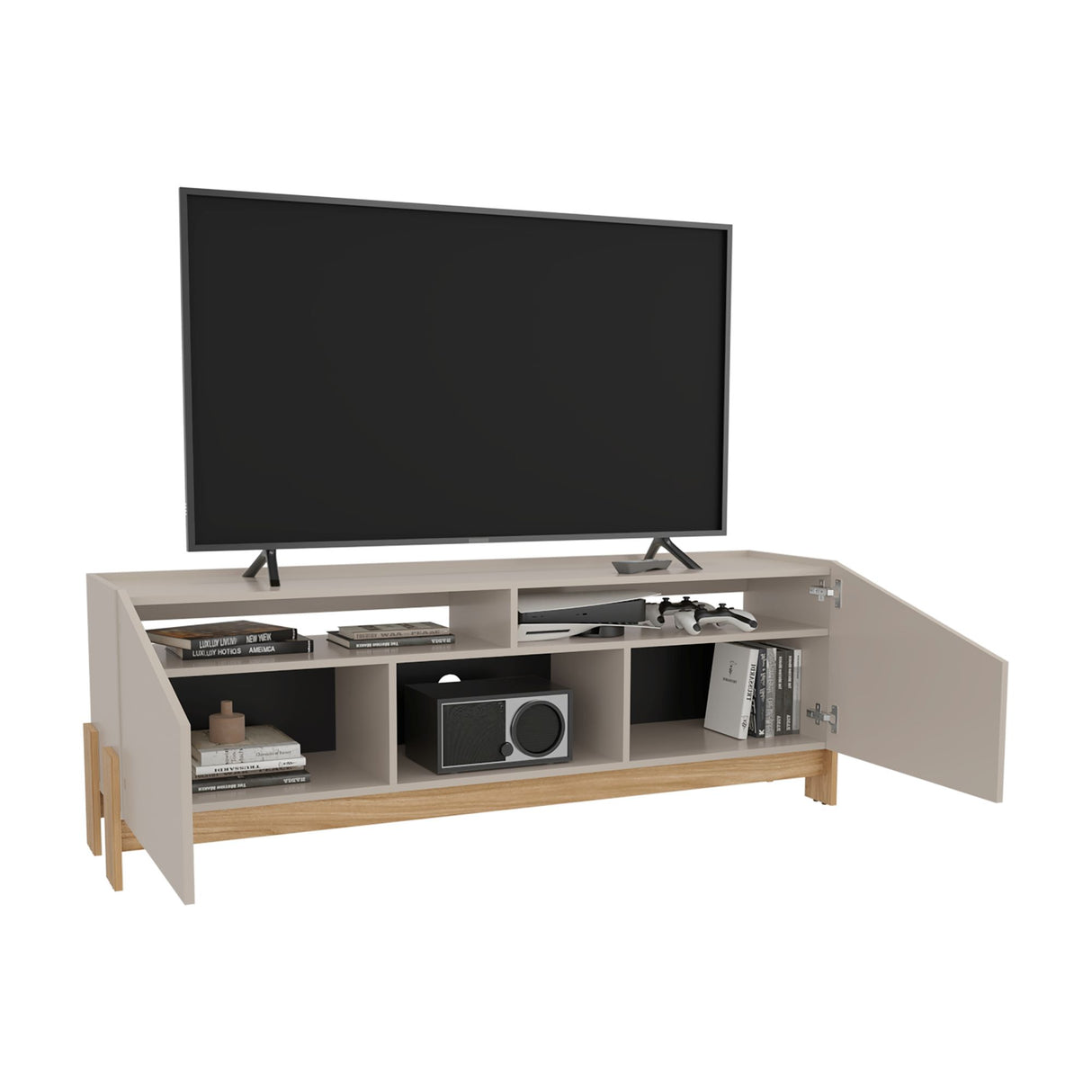 Rack de TV Holanda Capri y Fresno Europeo 160x56cm para TV Hasta 70 Pulgadas sin Cajones y con Ranuras para Cables - MUEBLES DE TV | Bylmo