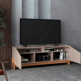 Rack de TV Holanda Capri y Fresno Europeo 160x56cm para TV Hasta 70 Pulgadas sin Cajones y con Ranuras para Cables - MUEBLES DE TV | Bylmo