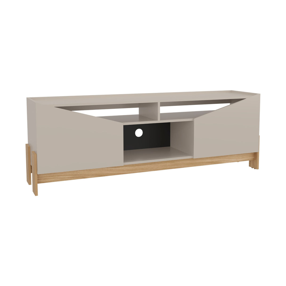 Rack de TV Holanda Capri y Fresno Europeo 160x56cm para TV Hasta 70 Pulgadas sin Cajones y con Ranuras para Cables - MUEBLES DE TV | Bylmo