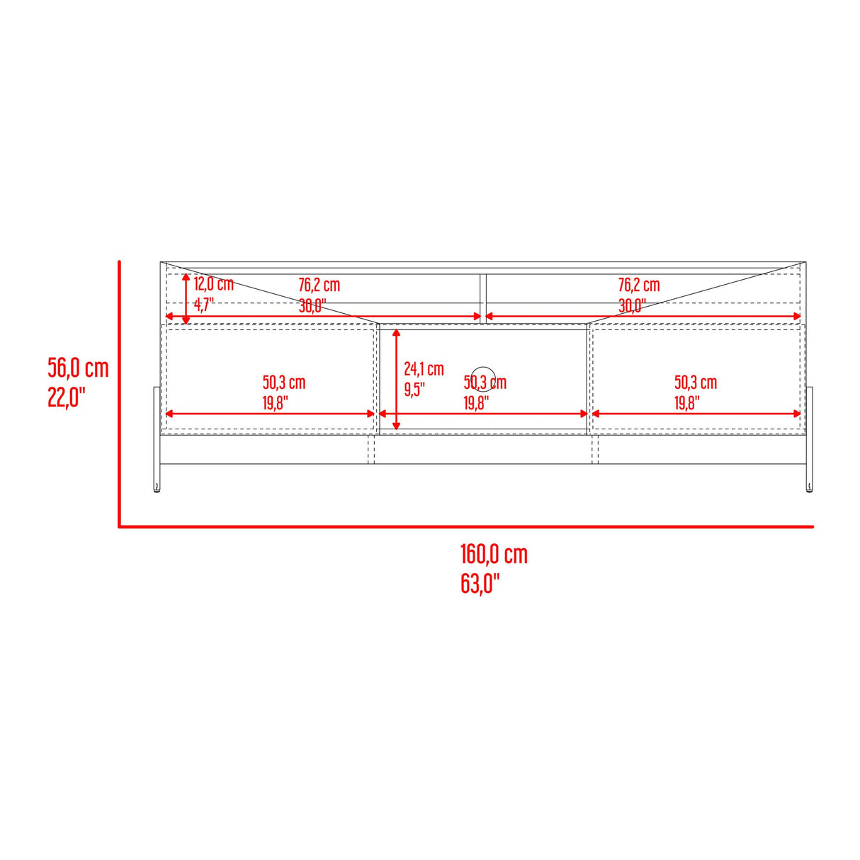 Rack de TV Holanda Capri y Fresno Europeo 160x56cm para TV Hasta 70 Pulgadas sin Cajones y con Ranuras para Cables - MUEBLES DE TV | Bylmo