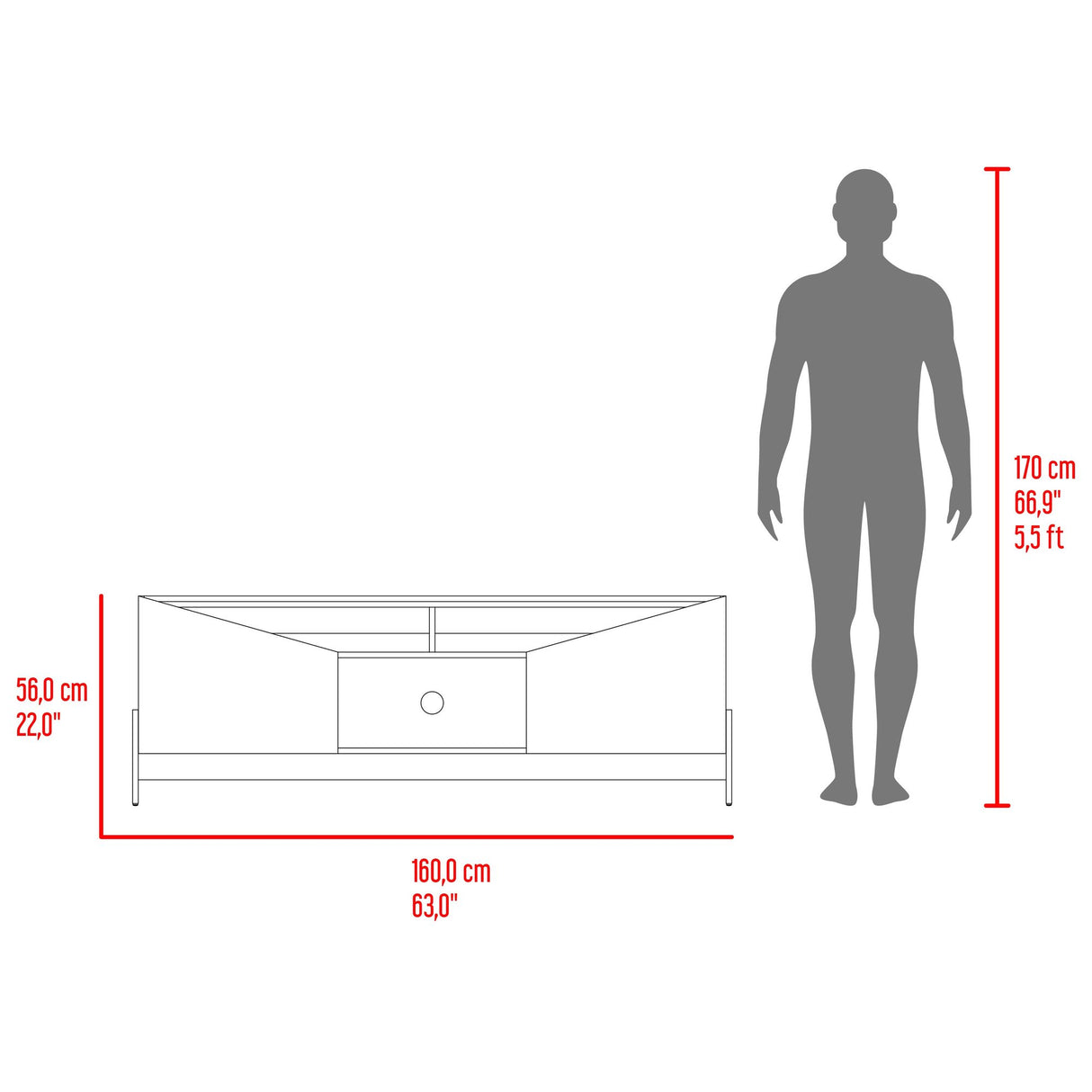 Rack de TV Holanda Capri y Fresno Europeo 160x56cm para TV Hasta 70 Pulgadas sin Cajones y con Ranuras para Cables - MUEBLES DE TV | Bylmo