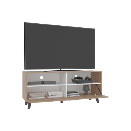 Rack de TV Patrick Fresno Europeo y Blanco 139x59cm para TV Hasta 60 Pulgadas sin Cajones y con Ranuras para Cables - MUEBLES DE TV | Bylmo