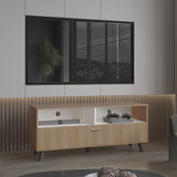 Rack de TV Patrick Fresno Europeo y Blanco 139x59cm para TV Hasta 60 Pulgadas sin Cajones y con Ranuras para Cables - MUEBLES DE TV | Bylmo