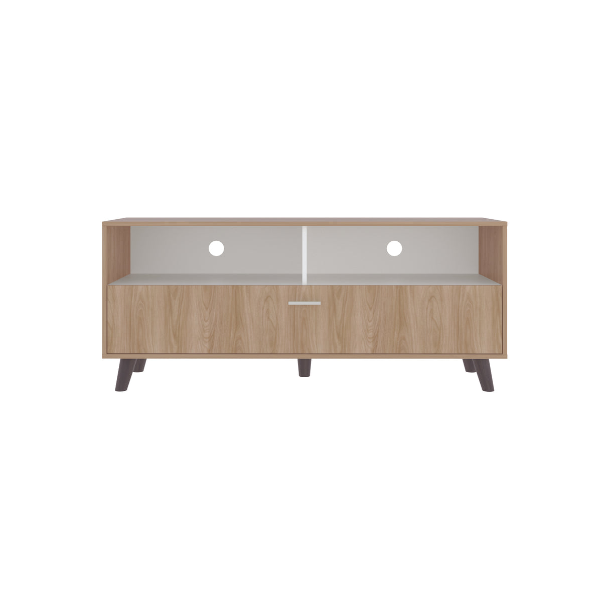 Rack de TV Patrick Fresno Europeo y Blanco 139x59cm para TV Hasta 60 Pulgadas sin Cajones y con Ranuras para Cables - MUEBLES DE TV | Bylmo