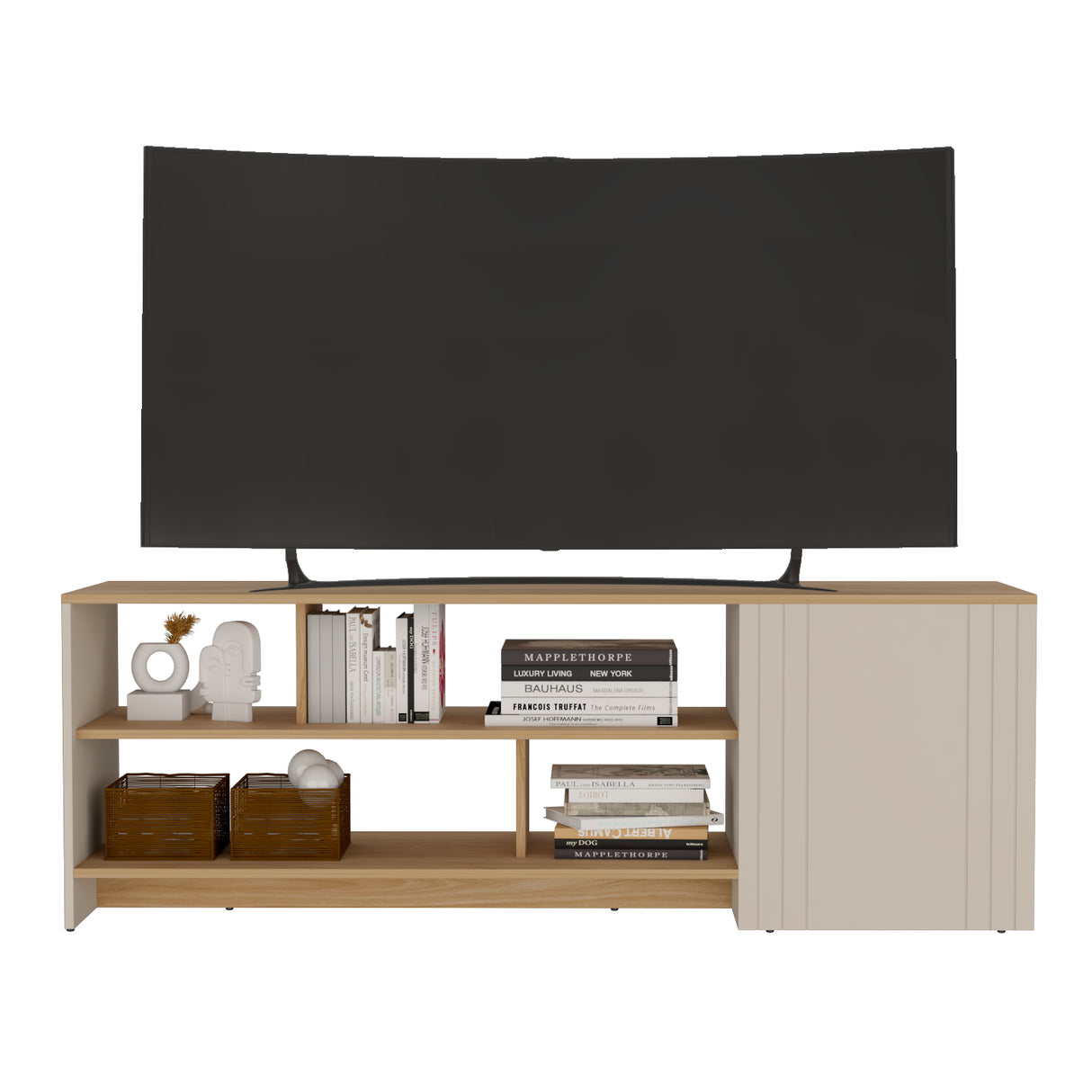 Rack de TV Arion Fresno Europeo y Capri 160x56cm para TV Hasta 65 Pulgadas sin Cajones - MUEBLES DE TV | Bylmo