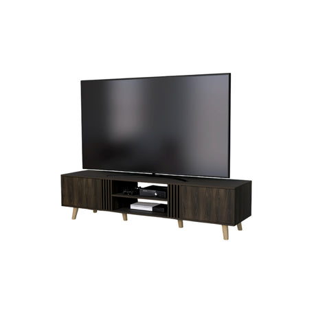 Rack de TV Shawnee Nogal 200x50cm para TV Hasta 75 Pulgadas sin Cajones y con Ranuras para Cables - MUEBLES DE TV | Bylmo