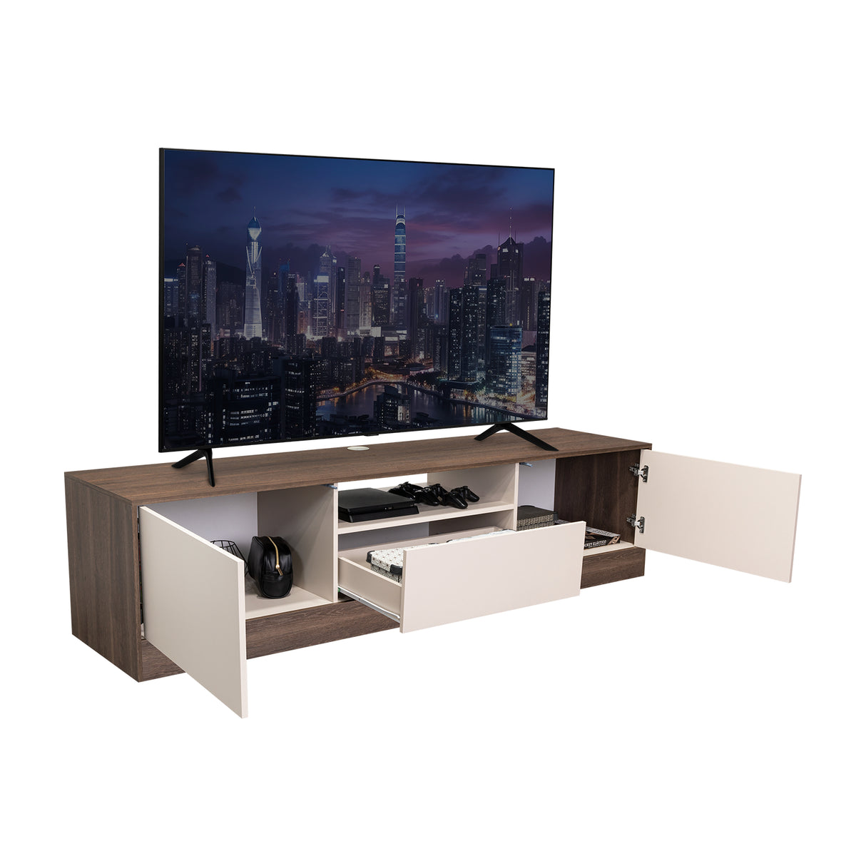 Rack de TV Niles Milan y Capri 200x50cm para TV Hasta 75 Pulgadas con Un Cajón y con Ranuras para Cables - MUEBLES DE TV | Bylmo