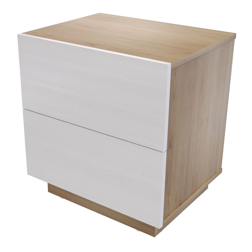 Mesa de Noche Enkubo Rovere y Blanco 48x52cm con Dos Cajones - MESAS DE NOCHE | Bylmo