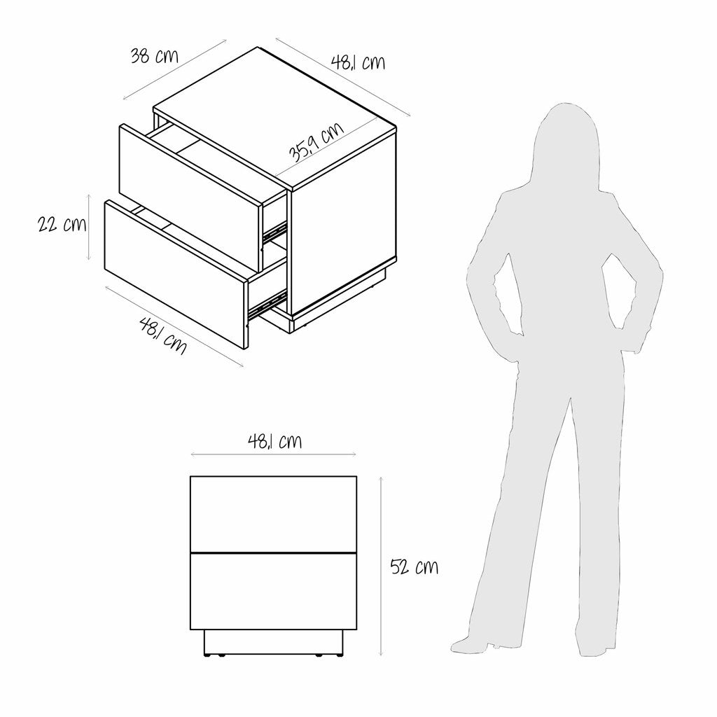 Mesa de Noche Enkubo Rovere y Blanco 48x52cm con Dos Cajones - MESAS DE NOCHE | Bylmo
