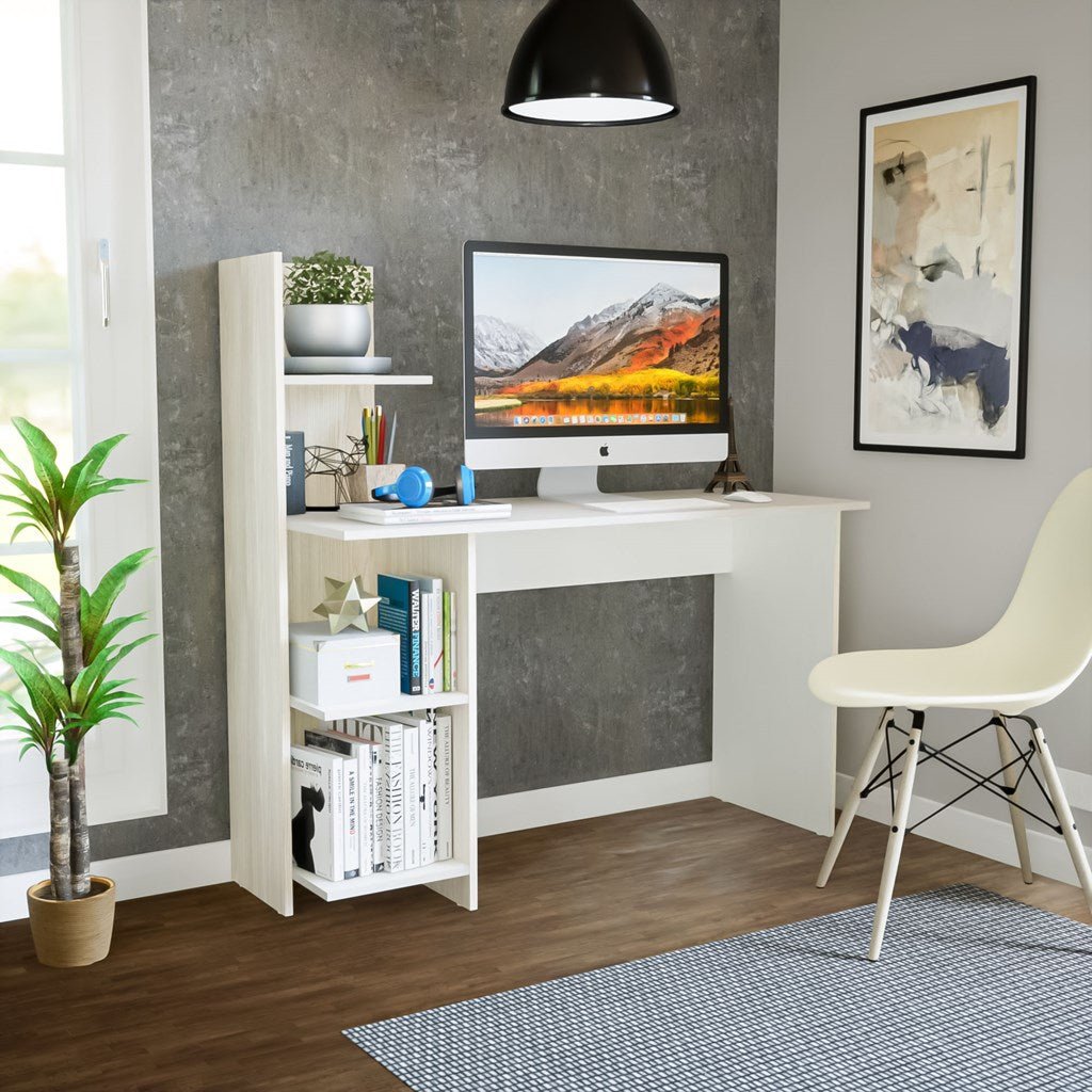 Escritorio Wex Niebla y Blanco 120x73cm sin Cajones y con Organizador de Libros - ESCRITORIOS | Bylmo