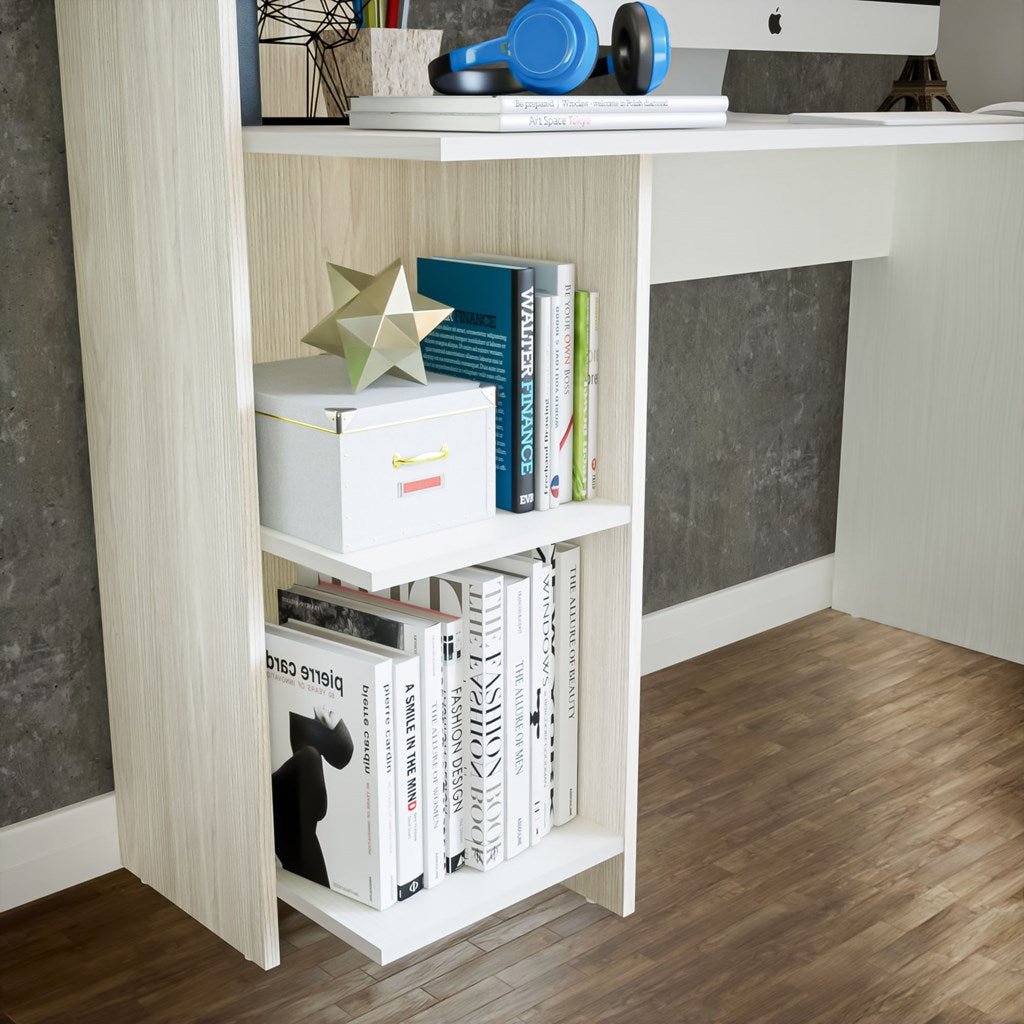 Escritorio Wex Niebla y Blanco 120x73cm sin Cajones y con Organizador de Libros - ESCRITORIOS | Bylmo