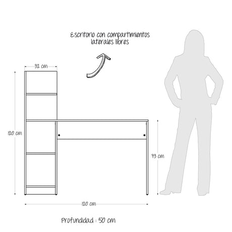 Escritorio Wex Niebla y Blanco 120x73cm sin Cajones y con Organizador de Libros - ESCRITORIOS | Bylmo