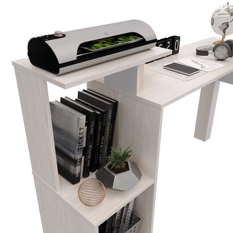 Escritorio en L Mikasa Niebla 120x88cm sin Cajones y con Organizador de Libros - ESCRITORIOS | Bylmo