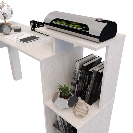 Escritorio en L Mikasa Niebla 120x88cm sin Cajones y con Organizador de Libros - ESCRITORIOS | Bylmo