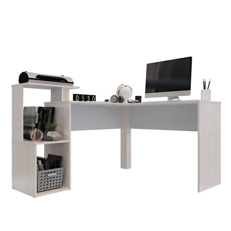 Escritorio en L Mikasa Niebla 120x88cm sin Cajones y con Organizador de Libros - ESCRITORIOS | Bylmo